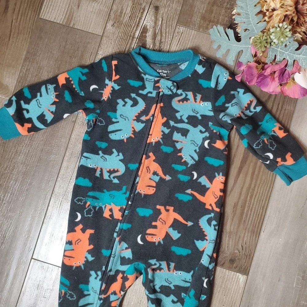 Carter's Baby Boy's Warm Soft Fleece Zip Up Footie Pajamas Charcoal Dragons 12m